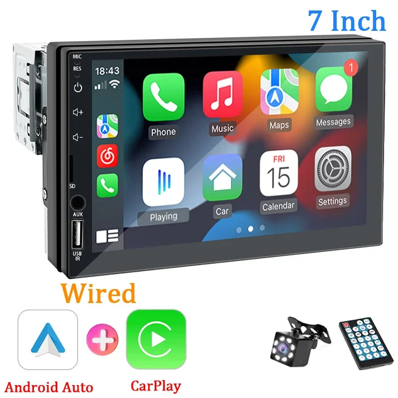 Autoradio 1 Din Carplay Android Auto lecteur multimédia HD 7 ''écran tactile FM AUX entrée Bluetooth MirrorLink Autoradio universelle