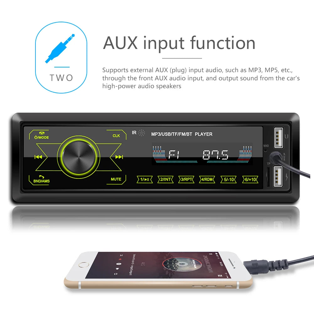 Hikity 1 DIN Lecteur MP3 de voiture à écran tactile intégré 12V Radio stéréo Bluetooth FM USB SD AUX-IN 12V Autoradio avec télécommande