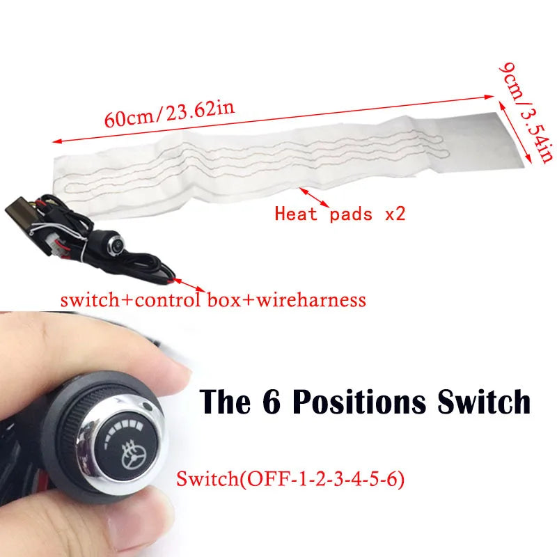 Kits de chauffage de volant de voiture en tissu floqué 12V, 4 interrupteurs, coussinets thermiques universels pour voiture, housses de volant chauffantes 60x9cm pour voitures