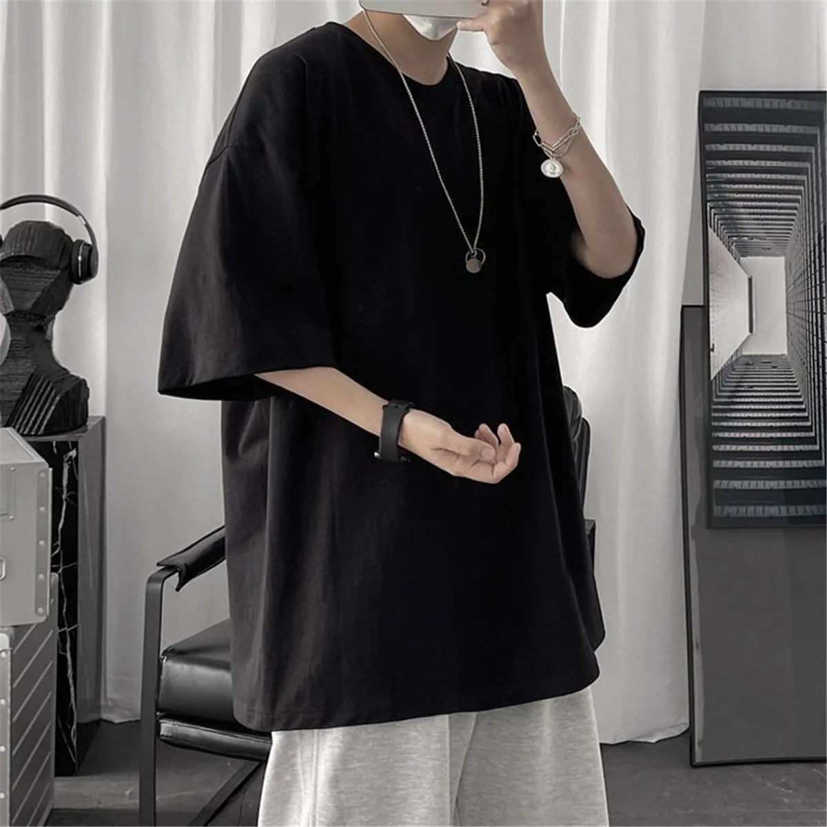 Coton été mode hommes t-shirt décontracté solide à manches courtes classique t-shirt hommes 100% coton coréen haut hip-hop t-shirts noir blanc