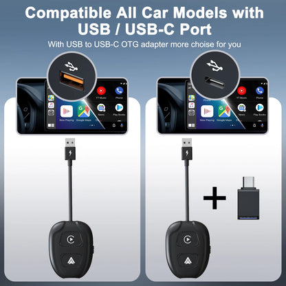 Adaptateur sans fil Android Auto et Apple CarPlay 2 en 1, adaptateur sans fil 5,8 GHz pour voitures CarPlay filaires en usine