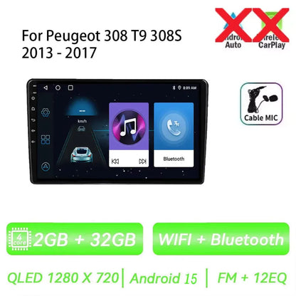 Android 15 pour Peugeot 308 T9 308S 2013 - 2017 Auto stéréo autoradio lecteur multimédia Navigation GPS 4G WIFI sans fil Carplay