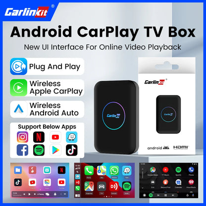 جهاز CarlinKit Lite Android TV Box محول لاسلكي 3 في 1 يدعم Netflix IPTV لاسلكي Android Auto & CarPlay Dongle لأجهزة راديو السيارة