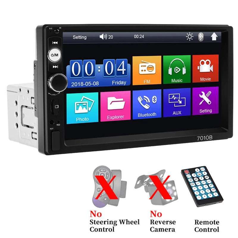 HIPPCRON autoradio HD 7 "écran tactile stéréo Bluetooth 12V 1 Din FM ISO puissance Aux entrée lien miroir lecteur multimédia automatique