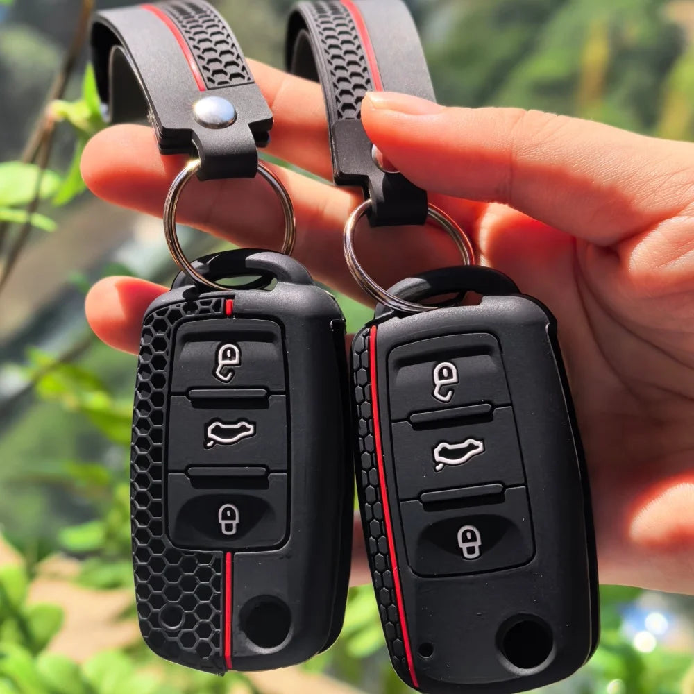 سلسلة مفاتيح سيليكون، غطاء مفتاح لسيارة فولكس فاجن بولو تيجوان باسات B5 B6 B7 جولف 4 5 6 MK6 جيتا لافيدا سكودا اوكتافيا سيات ليون التيا