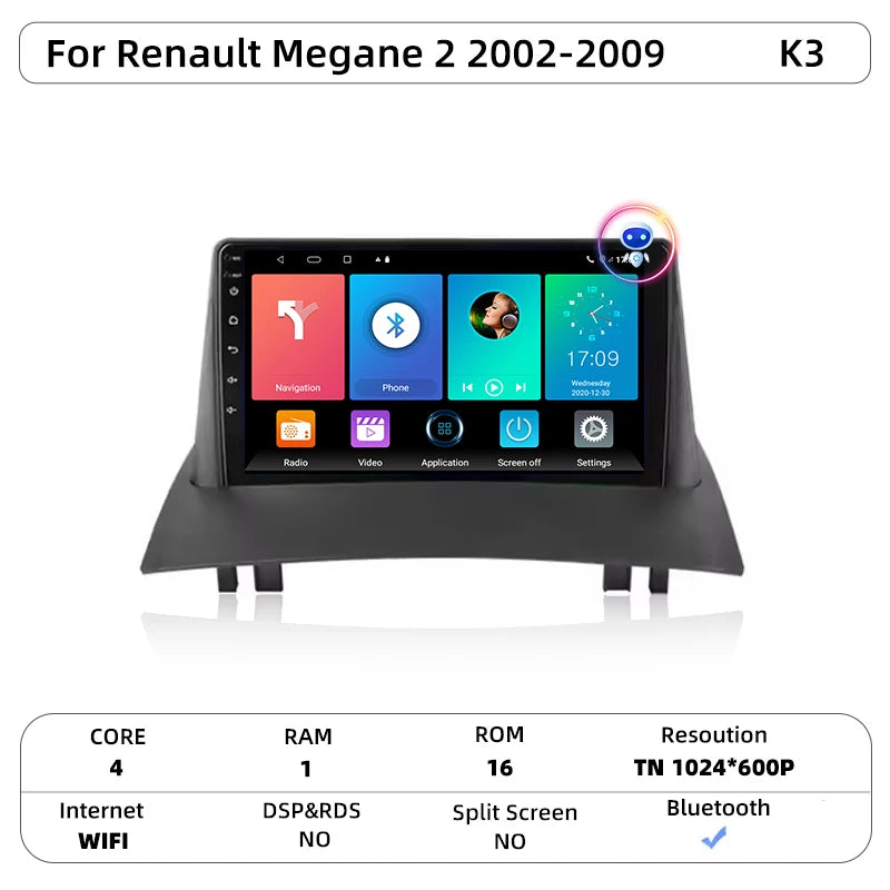 Android Carplay Auto pour Renault Megane 2 2002 2003 2004 2005 2006 2007 2008 2009 lecteur d'autoradio multimédia WIFI + 4G stéréo