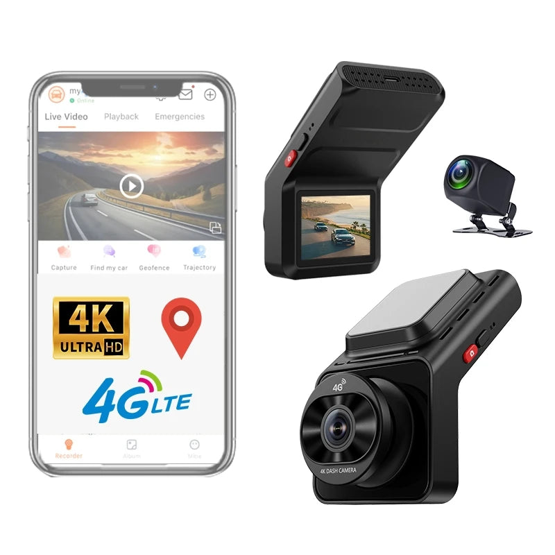 Caméra de tableau de bord SIM 4G LTE, application de Streaming en direct, moniteur à distance, double objectif 4K + 1080P, caméra arrière WIFI, enregistreur de voiture, suivi GPS, nouveauté 2026