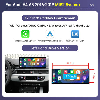 Road Top 12.3'sans fil CarPlay Android Auto écran pour Audi A4 A5 2016-2019 Airplay multimédia autoradio lecteur