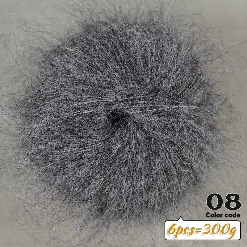 Fil de Mohair d'alpaga coloré à cheveux longs de 300 g, matériel de bricolage fait à la main, aiguilles à tricoter, pull pour femme, manteau, boule de fil de châle, 1 pièce = 6 pièces = 300 grammes