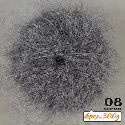 Fil de Mohair d'alpaga coloré à cheveux longs de 300 g, matériel de bricolage fait à la main, aiguilles à tricoter, pull pour femme, manteau, boule de fil de châle, 1 pièce = 6 pièces = 300 grammes
