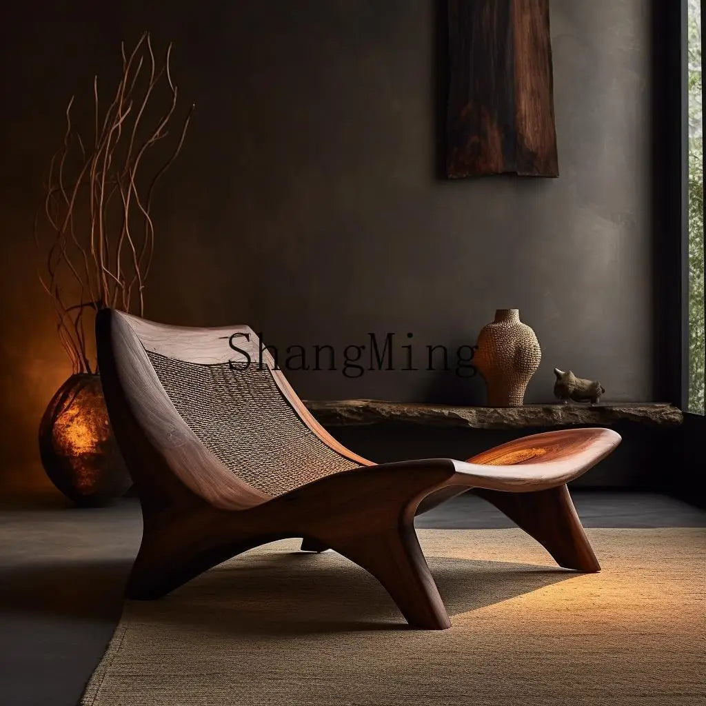 ZYH wabi-sabi vent rondin rangée droite canapé chaise petit appartement rond paresseux vent chaise de loisirs