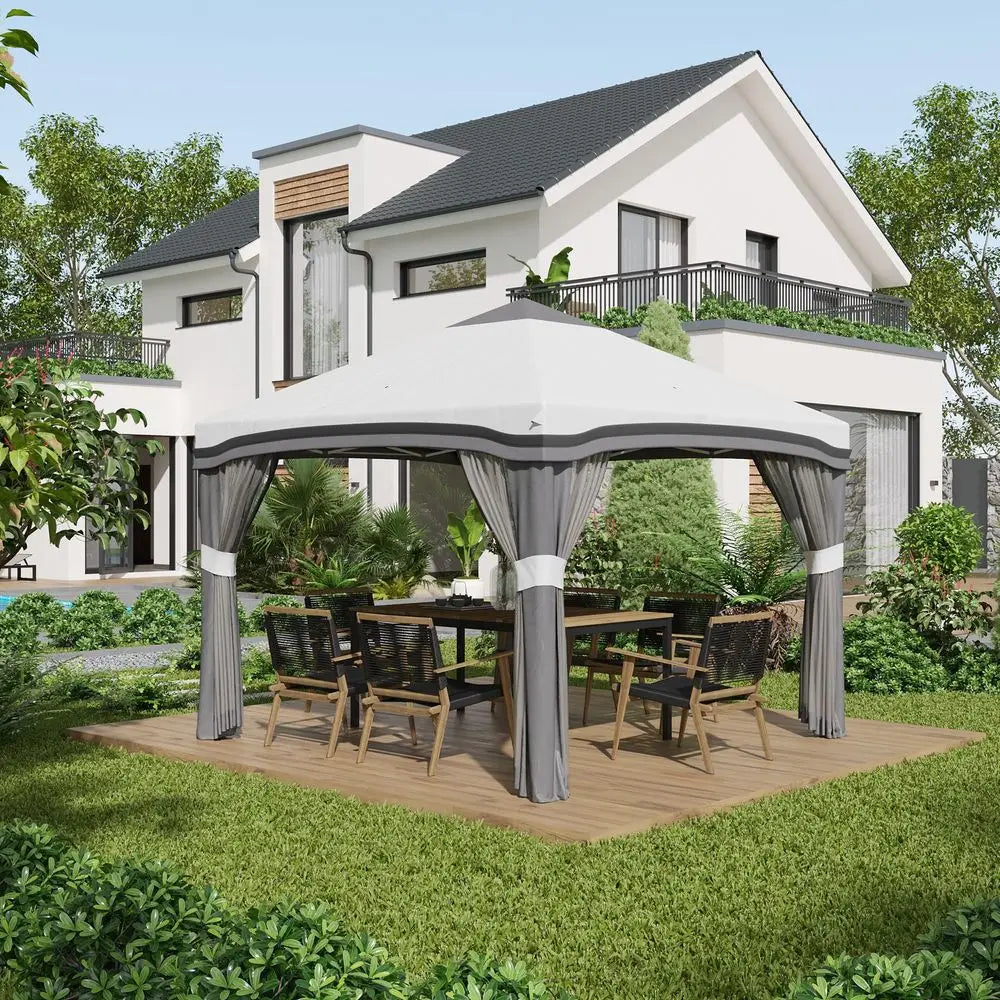 10 x 10 Pop Up Canopy Tent with Netting, Instant Tents for Parties, Height Adjustable, with Wheeled Carry Bag and 4 Sand Bags f