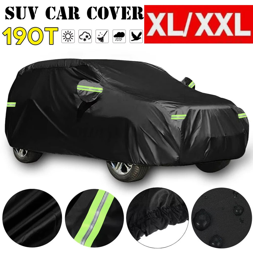 Qualité universelle SUV/berline couverture de voiture complète noir Durable extérieur imperméable soleil pluie neige Protection UV voiture fermeture éclair conception M-XXL