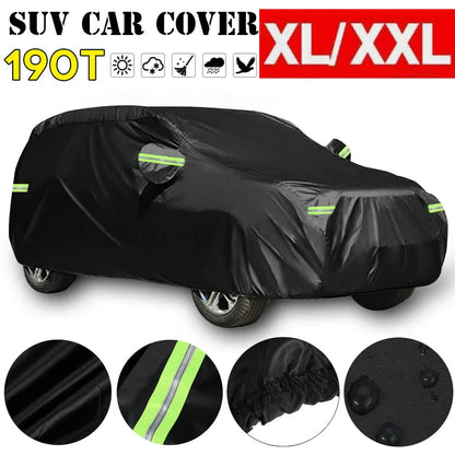 Qualité universelle SUV/berline couverture de voiture complète noir Durable extérieur imperméable soleil pluie neige Protection UV voiture fermeture éclair conception M-XXL
