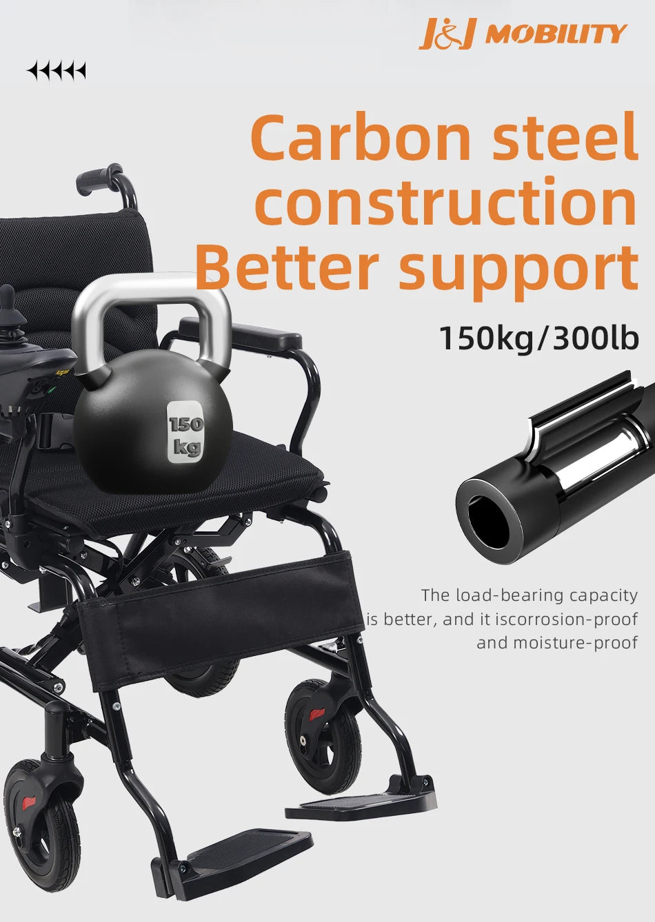Fauteuil roulant électrique pliable en acier au carbone pour la rééducation, facile à utiliser