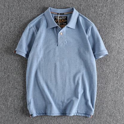 T-shirt rétro américain à manches courtes pour hommes, Polo à revers de couleur unie, à la mode, 100% coton, hauts d'affaires décontractés