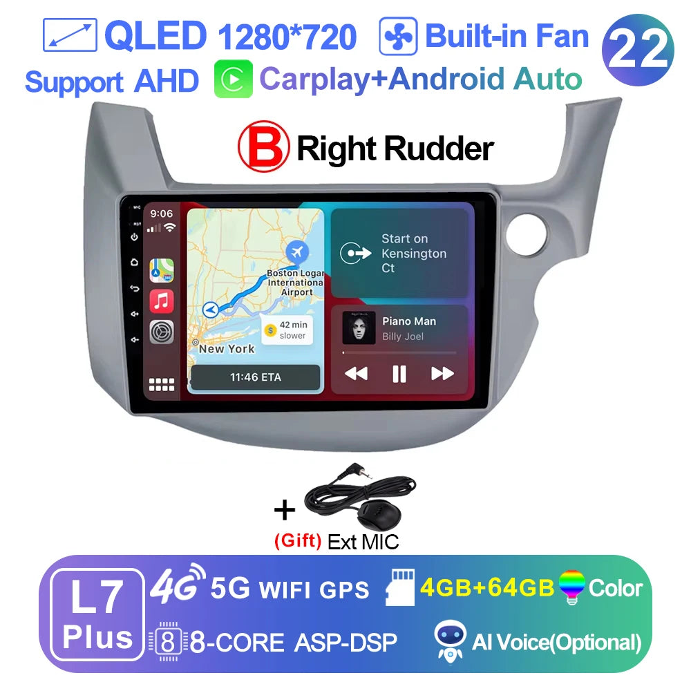 LEHX-Autoradio L6 Pro Android 14, 4G, Carplay, DVD, Stéréo, 2 DIN, Unité Centrale, Limitation GPS, pour Voiture HONDA FIT JAZZ (2007-2013)