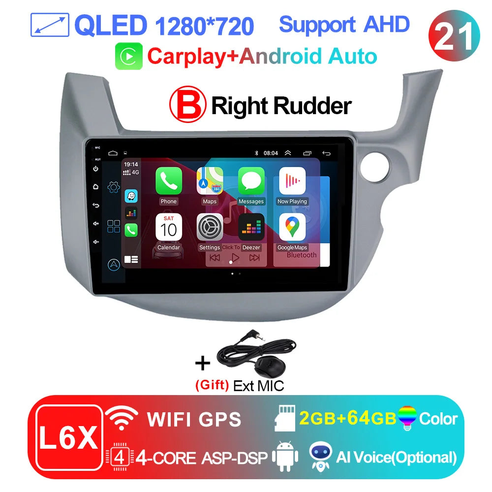 LEHX-Autoradio L6 Pro Android 14, 4G, Carplay, DVD, Stéréo, 2 DIN, Unité Centrale, Limitation GPS, pour Voiture HONDA FIT JAZZ (2007-2013)