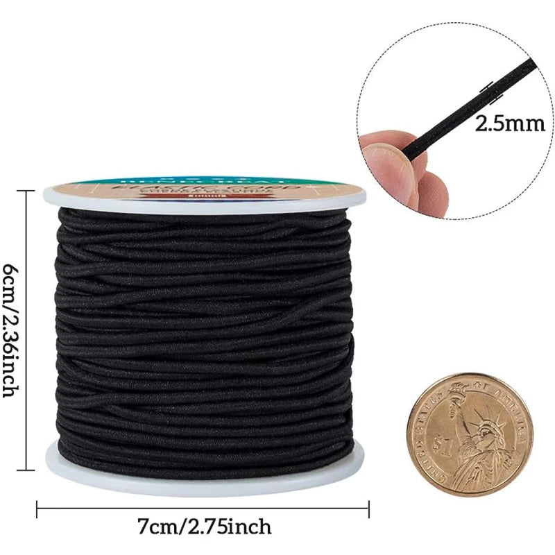 1 Rouleau de 2.5mm de fil élastique noir de 38 yards pour la fabrication de bracelets artisanaux, ULen tissu pour perles