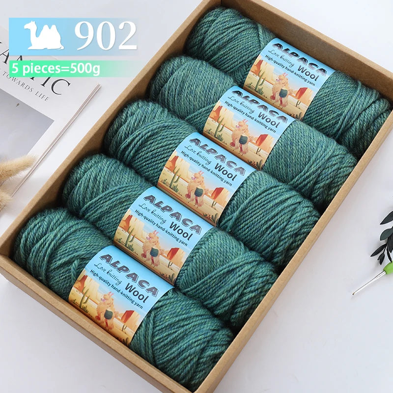 500g contient 5 écheveaux de fil de laine d'alpaga épais, 245 aiguilles, fil à tricoter, fil de matériel de bricolage pour pulls à tricoter, fil pour la fabrication de pulls en laine, grands manteaux, châles, chapeaux,