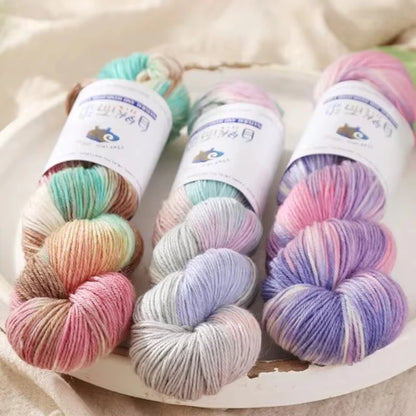 Rouleau de fil de laine mérinos, 100g/rouleau, teint à la main, doux, pour pull, écharpe, chapeau, tissé, fil arc-en-ciel pour bébé, 270M, 1 pièce
