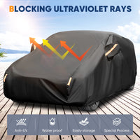 Housse de voiture extérieure complète noire, pare-soleil, Protection anti-poussière avec bandes réfléchissantes universelles pour berline Hatchback SUV