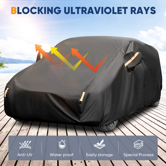 Housse de voiture extérieure complète noire, pare-soleil, Protection anti-poussière avec bandes réfléchissantes universelles pour berline Hatchback SUV