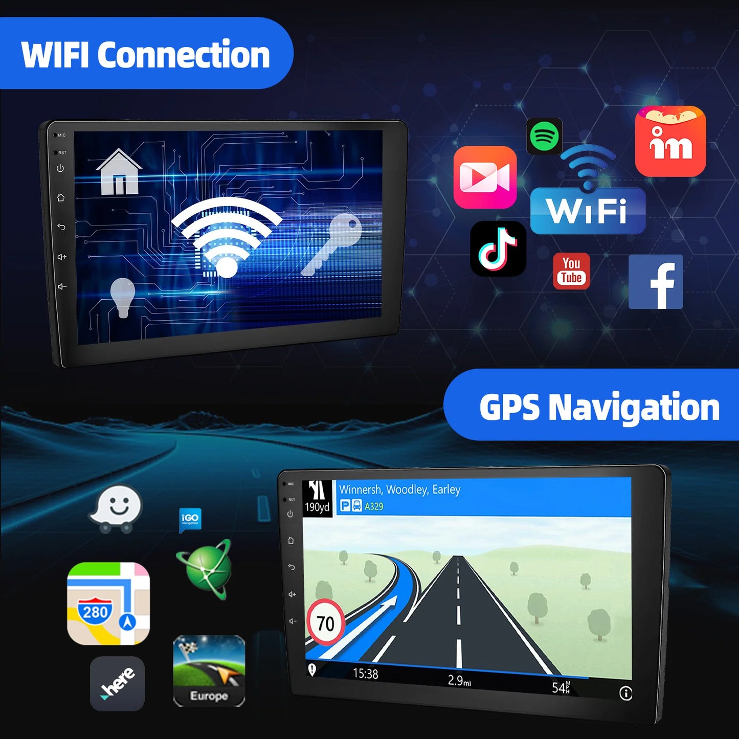 ESSGOO Écran Tactile 10.1 Pouces 2 DIN 2+64GB/4+64GB Autoradio Android 14 Carplay Sans Fil Android Auto GPS Navigation WiFi FM RDS Entrée Caméra Arrière Contrôle du Volant Mirror Link Bluetooth Écran Divisé USB