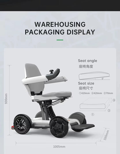 Fauteuil roulant électrique tout terrain pliant automatique Intelligent avec batterie amovible fauteuil roulant de contrôle sans fil pour le