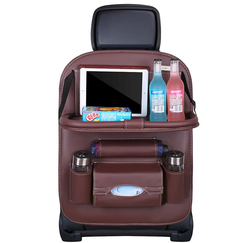 Organisateur de dossier de siège de voiture avec plateau de Table pliable, organisateur de rangement en cuir PU, poches, tapis de coup de pied, accessoires d'intérieur de siège