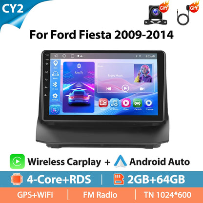 Autoradio Hikity 9 pouces 4G pour Ford Fiesta 2009-2014, lecteur multimédia vidéo, Carplay, Android Auto, 8 cœurs, WIFI, 4G, GPS, Mirrorlink, BT