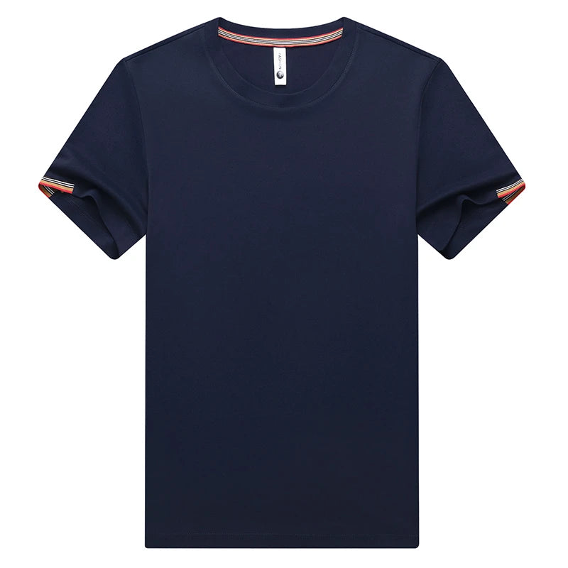 T-shirt à Manches Courtes pour Homme, Col Rond, Solide, avec Poignets Brodés, à la Mode, Confortable, Respirant et artificiel astique