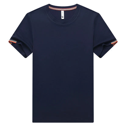 T-shirt à Manches Courtes pour Homme, Col Rond, Solide, avec Poignets Brodés, à la Mode, Confortable, Respirant et artificiel astique