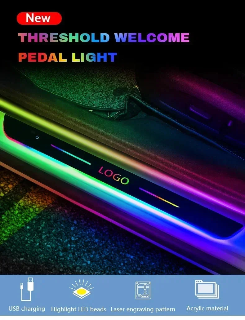 Lumière de seuil de porte de voiture personnalisée, lampe de budgétaire de logo, LED mobile de puissance, plaque de bienvenue, lumière de pédale, protection des portes de voiture