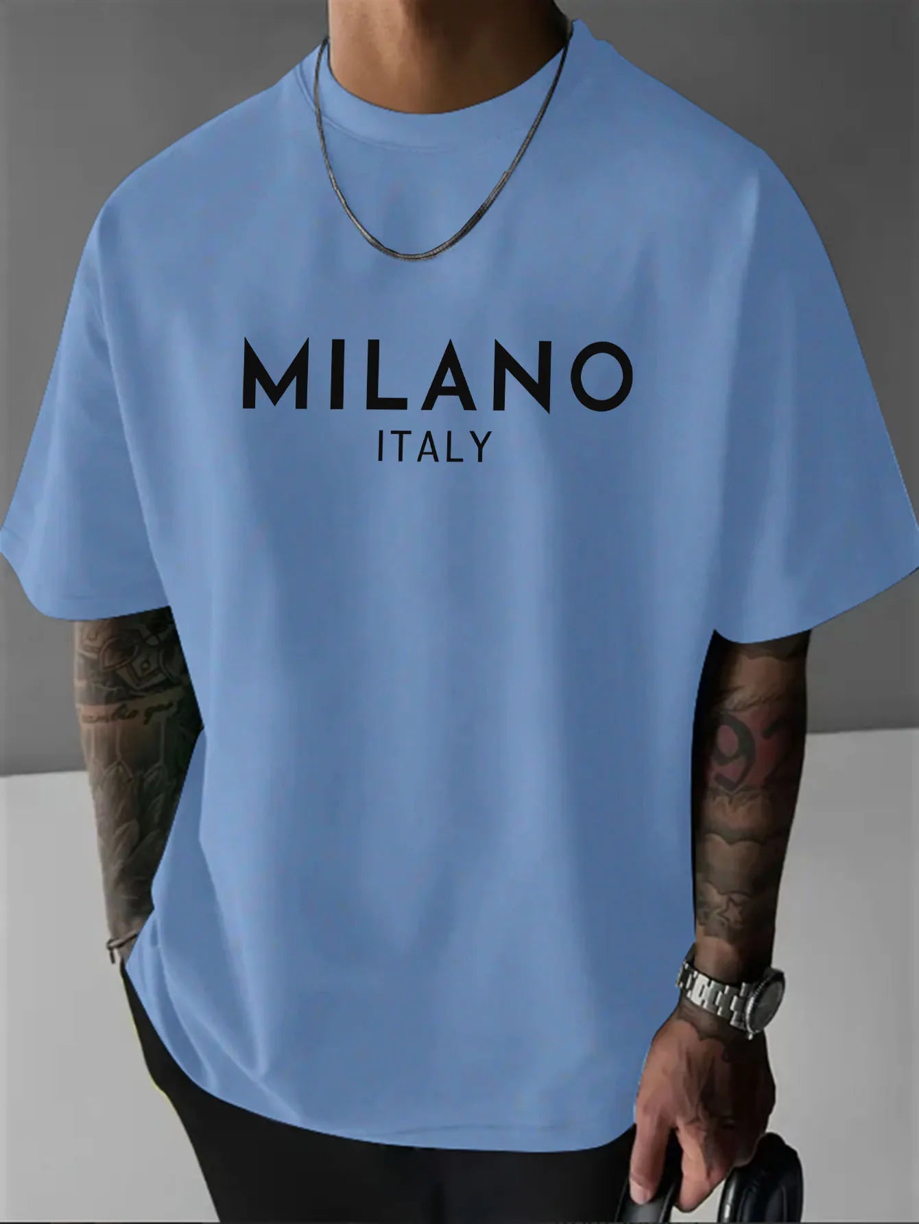 T-shirt à manches courtes et col rond pour hommes, 100% pur coton, à la mode, décontracté, ample, style italien, lettre Milan imprimée