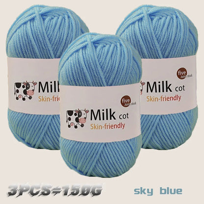Fil de lait tissé à 5 brins, optique moyenne faite à la main, boule de fil, bricolage, beurre, pull, fleur, chapeau, écharpe, 150g