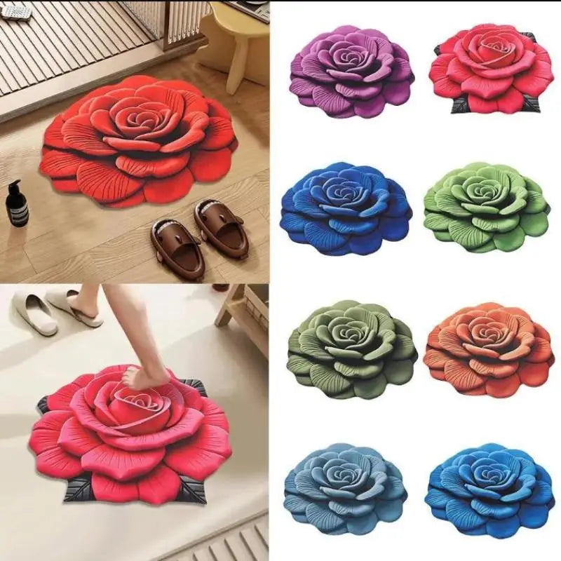 Tapis de sol en forme de fleur, tapis de sol en forme de pivoine souple, durable, 40x40cm/60x60cm, antidérapant, absorbant, pour salle de bain, salon
