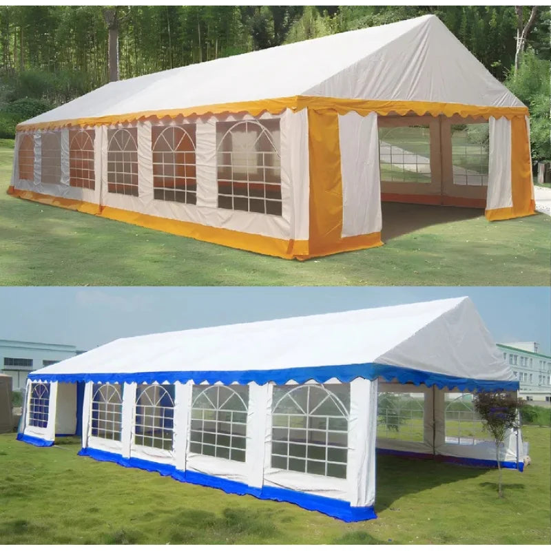 Tente de réception robuste pour mariages et événements, grande capacité (20x40m, 12x6m, 32x16m, 10x5m), pour 200, 300 ou 500 personnes.