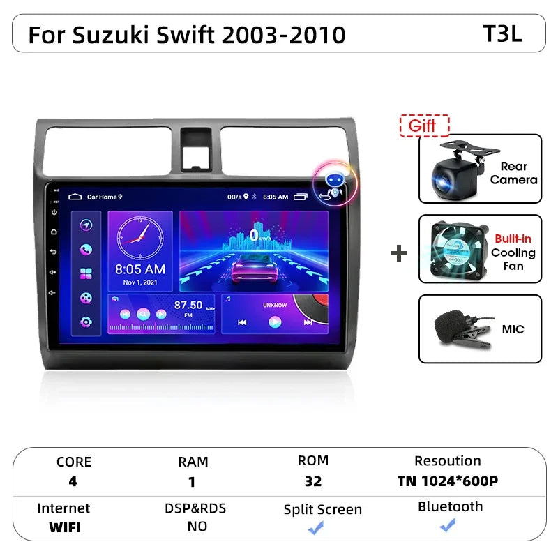 Srnubi autoradio pour Suzuki Swift 2003 2005 2006 2007 2008 2009 2010 sans fil Carplay Android Auto lecteur multimédia de voiture 2 Din