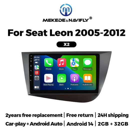 Carplay sans fil Autoradio 2G+32G Pour Seat Leon 2 MK2 2005 2006 2007 2008-2012 Android 14 Navigation GPS Lecteur vidéo multimédia pour voiture