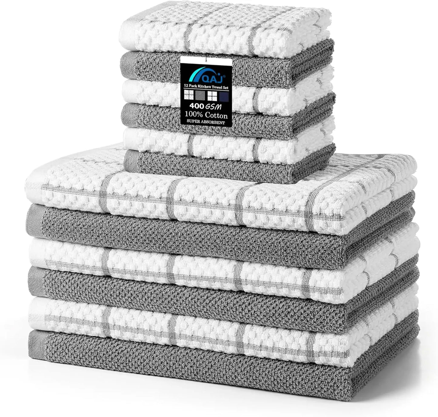 Ensemble de 12 torchons et chiffons de cuisine en coton, doux et absorbants, 16x25 pouces et 13x13 pouces pour la maison