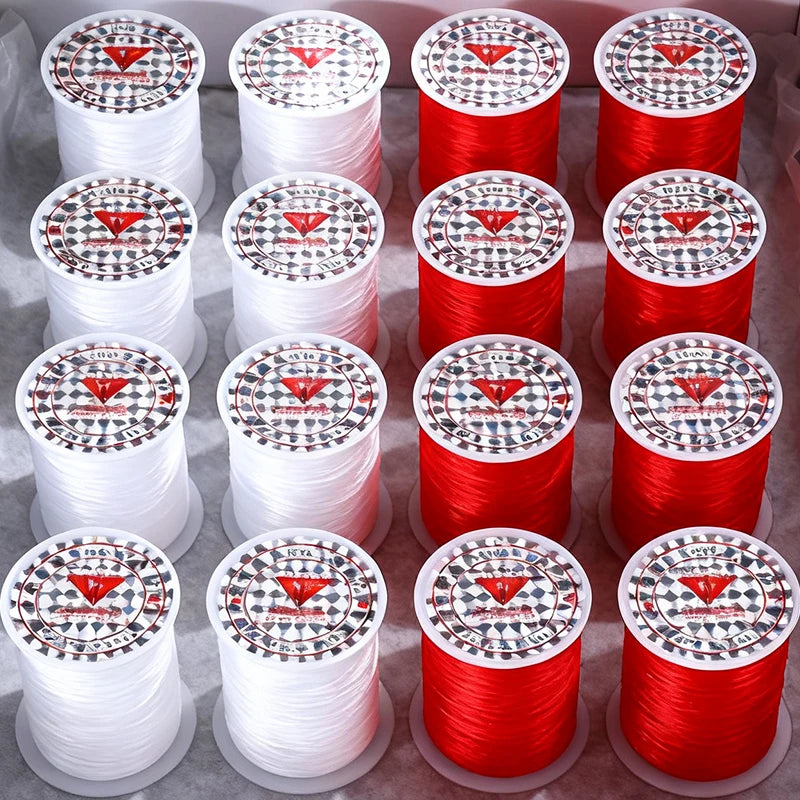 Fil de perles élastique rouge et blanc, pour bijoux, Bracelet, collier, bricolage, cordon de cristal, fils perlés, accessoires de couture, vente en gros