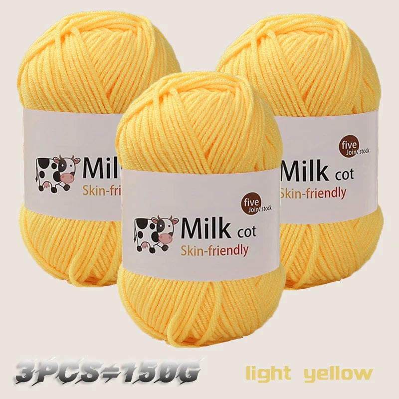 Fil de lait tissé à 5 brins, optique moyenne faite à la main, boule de fil, bricolage, beurre, pull, fleur, chapeau, écharpe, 150g