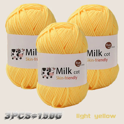 Fil de lait tissé à 5 brins, optique moyenne faite à la main, boule de fil, bricolage, beurre, pull, fleur, chapeau, écharpe, 150g