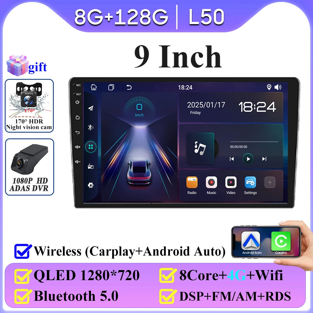 Android 16 universel 9/10 pouces autoradio CarPlay autoradio Android Auto GPS lecteur multimédia 2 DIN WiFi lecteur QLED écran BT