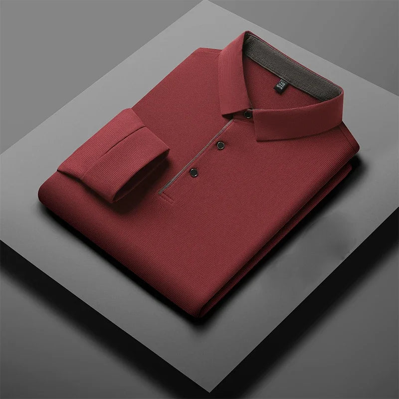 Polo d'affaires décontracté à manches longues pour hommes, haut polyvalent, document solide, à la mode, chaud, confortable, quatre saisons, nouveau