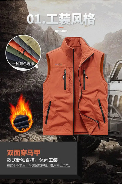 Gilet en polaire d'extérieur pour hommes, pull en polaire brossé, veste épaisse, vêtements Double face, automne et hiver 2025