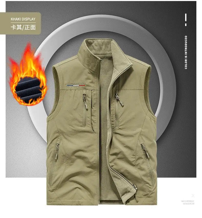 Gilet en polaire d'extérieur pour hommes, pull en polaire brossé, veste épaisse, vêtements Double face, automne et hiver 2025