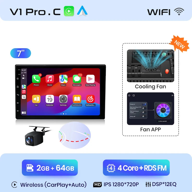 Junsun 7 9 10 pouces Radio universelle Carplay Android Auto autoradio lecteur multimédia systèmes intelligents pour Ford Peugeot Fiat