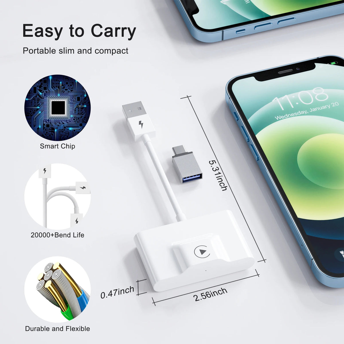 Adaptateur CarPlay sans fil IOS ou Android Auto sans fil 5G WiFi type-c USB Plug Play CarPlay sans fil
